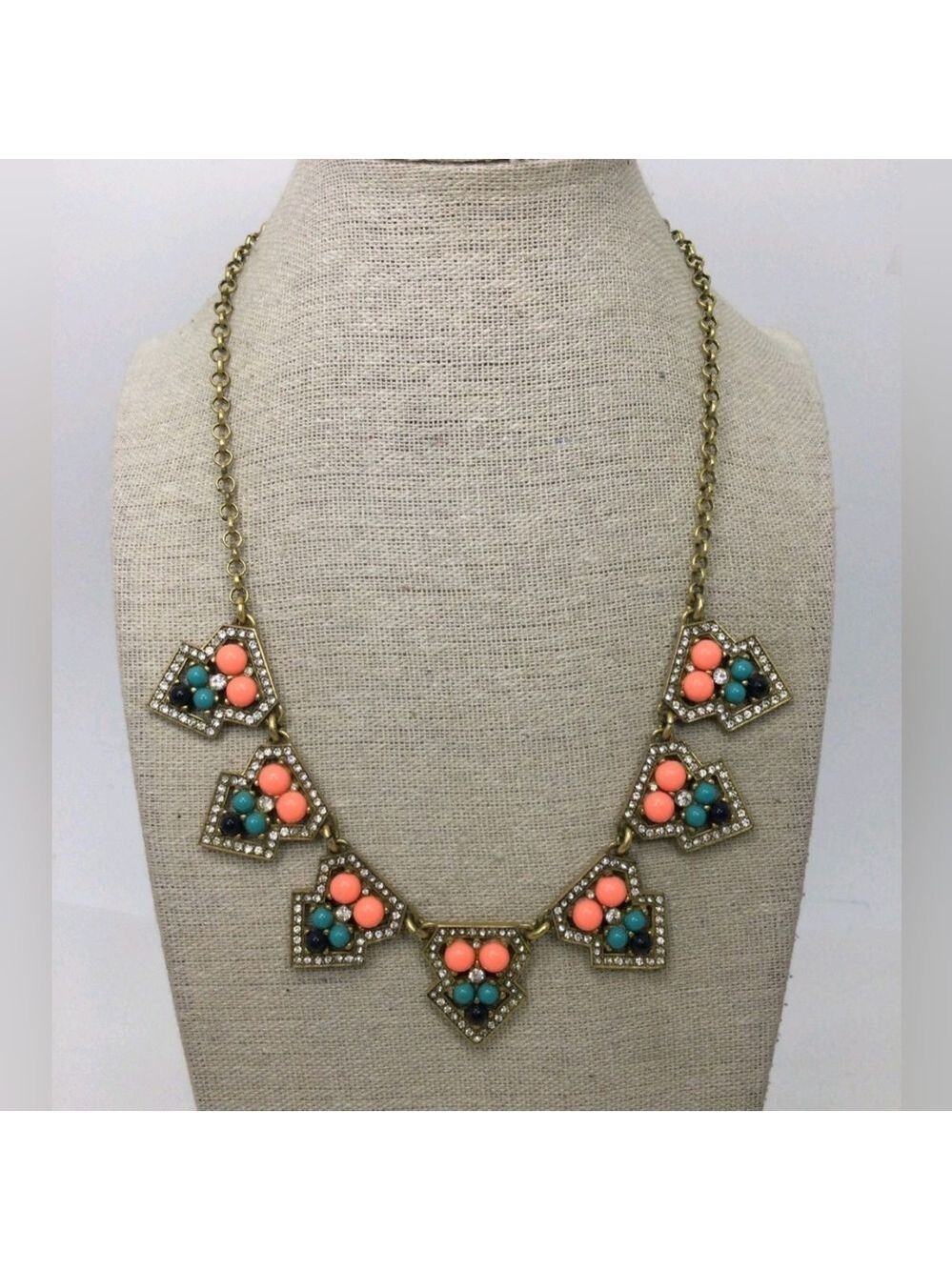 J. Crew Blue Coral Cabochon Rhinestone Statement Necklace 17"